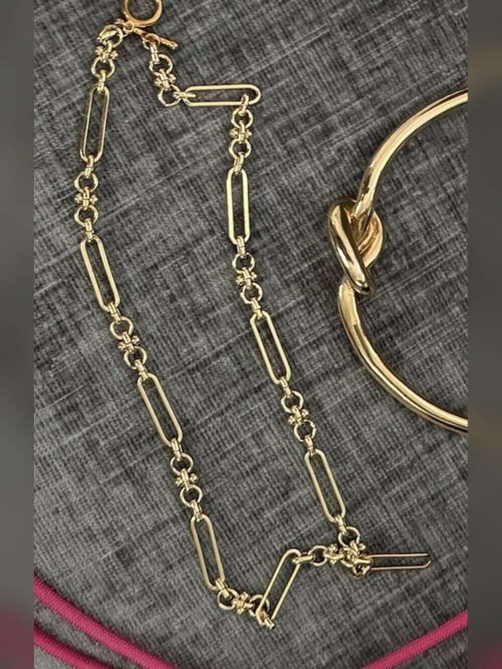 Gold Paperclip and Station Chain Necklace